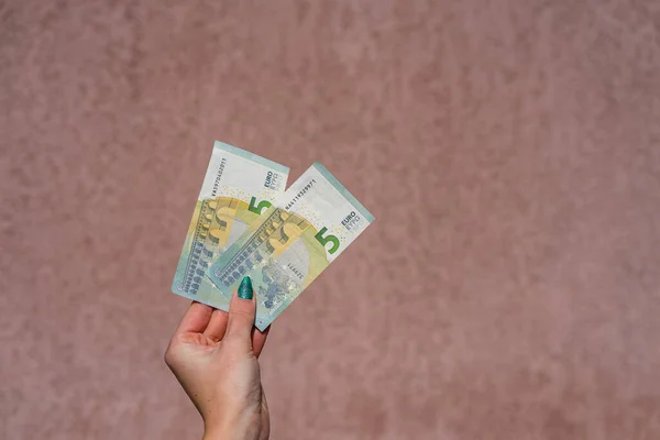 Mano Mostrando Dinero Euros Dando Recibiendo Dinero Como Propinas Salario — Foto de Stock