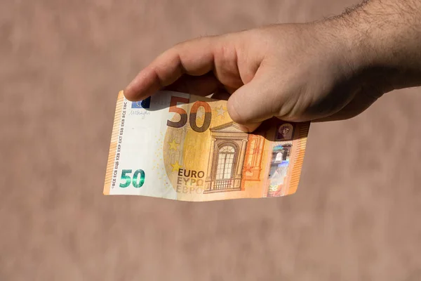 Mãos Homem Dando Dinheiro Como Suborno Dicas Detenção Notas Euro — Fotografia de Stock