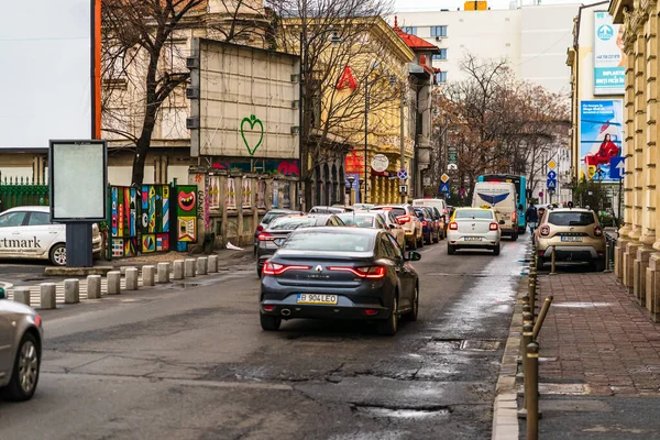 Автомобільний Рух Годину Пік Центрі Міста Забруднення Автомобілів Затори Вранці — стокове фото