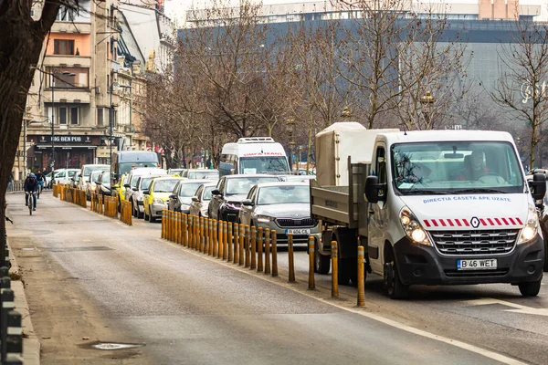 Trafic Automobile Aux Heures Pointe Dans Centre Ville Pollution Automobile — Photo