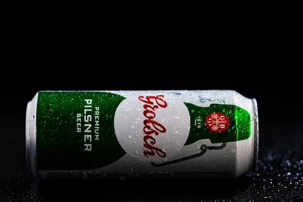 Gotas Agua Grolsch Premium Pilsner Grolsch Premium Lager Lata Cerveza — Foto de Stock