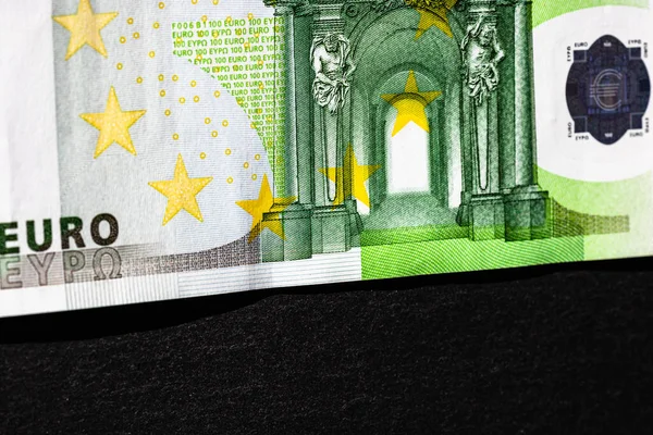 Selektywny Nacisk Szczegóły Dotyczące Banknotów Euro Zbliżenie Makro Szczegóły Banknotów — Zdjęcie stockowe