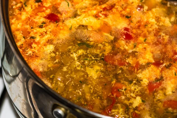 Preparation Soup Chicken Vegetables Close Boiling Soup — Stock Photo, Image