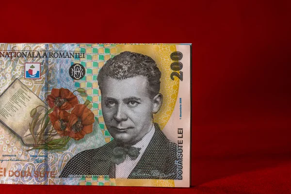 Szelektív Összpontosítás Lej Bankjegyek Részleteire Zárják 200 Lej Izolált Román — Stock Fotó