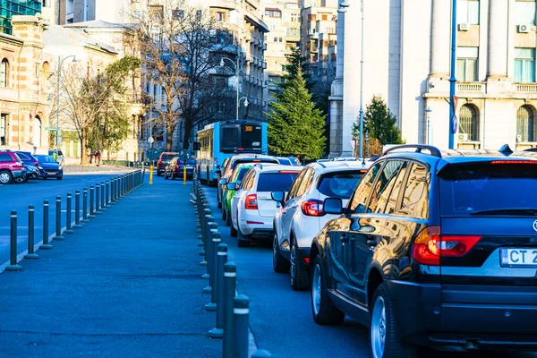 Car Traffic Rush Hour Downtown Area City Car Pollution Traffic — Stock Photo, Image