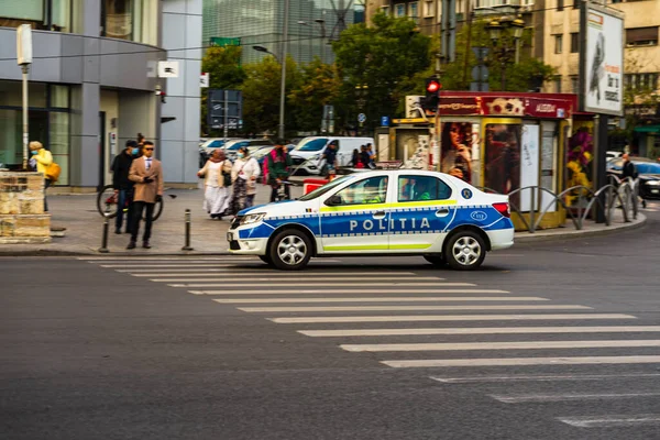 Polizia Rumena Politia Rutiera Auto Pattugliamento Strade Evitare Violazioni Coprifuoco — Foto Stock
