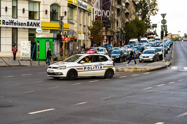 Rumänische Polizei Politia Rutiera Patrouilliert Auf Den Straßen Verstöße Gegen — Stockfoto