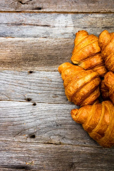 Delicious Fresh Croissants Isolated Wooden Board French Breakfast Concept — Stock Photo, Image