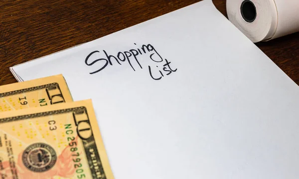 Texto Lista Compras Papel Vacío Recibo Impuestos Blanco Dinero Mesa — Foto de Stock