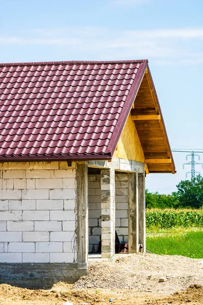 Nueva Construcción Pequeña Casa Inacabada Una Zona Rural — Foto de Stock