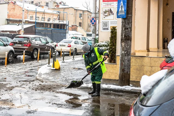 Снегоочиститель Уборщик Снежной Дороги Бухаресте Румыния 2021 — стоковое фото