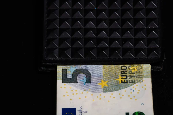 Billets Euros Portefeuille Noir Isolé — Photo