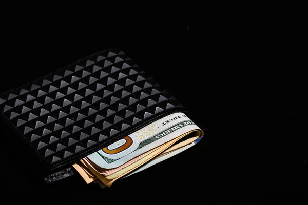 Dollars Money Banknotes Black Wallet Isolated — Stock Photo, Image