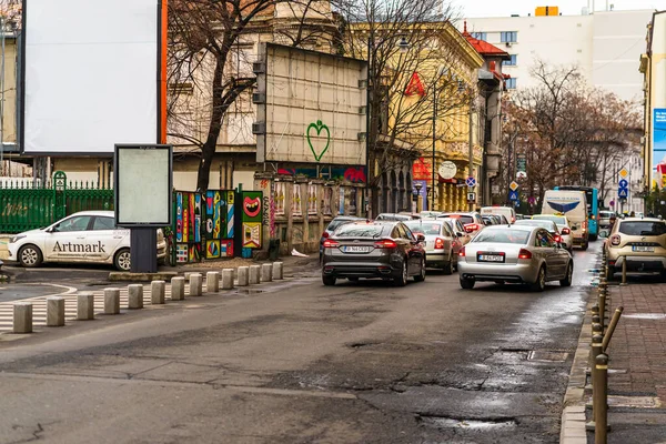 Автомобільний Рух Годину Пік Центрі Міста Забруднення Автомобілів Затори Вранці — стокове фото