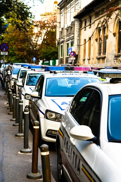 Polizia Rumena Politia Rutiera Auto Parcheggiata Lungo Strada Nel Centro — Foto Stock