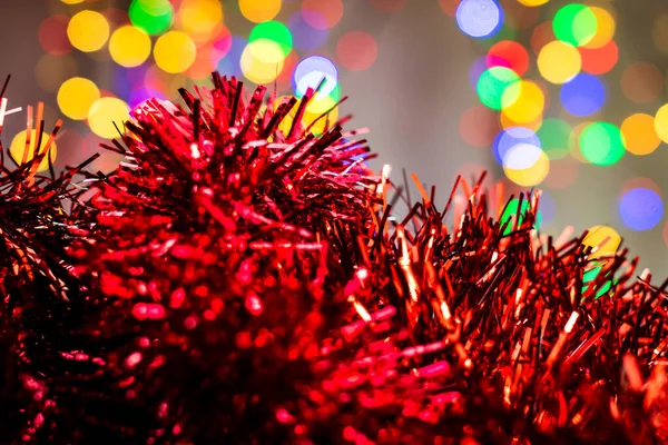 Verschwommenes Licht Weihnachtlicher Komposition Mit Saisonaler Dekoration Und Ornamenten Buntem — Stockfoto
