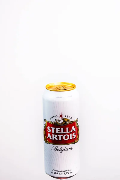 Grande Cerveja Bélgica Stella Artois Bélgica Premium Lager Lata Cerveja — Fotografia de Stock