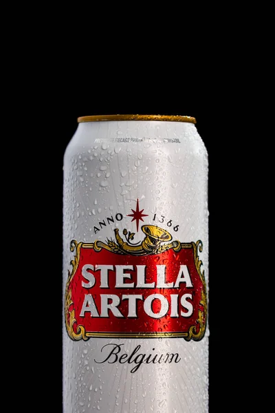 Des Gouttelettes Eau Condensation Sur Bière Stella Artois Peuvent Être — Photo