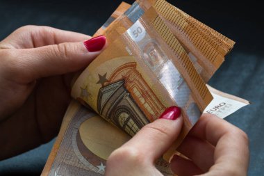 Kadın para sayıyor, EURO 'yu sayıyor.