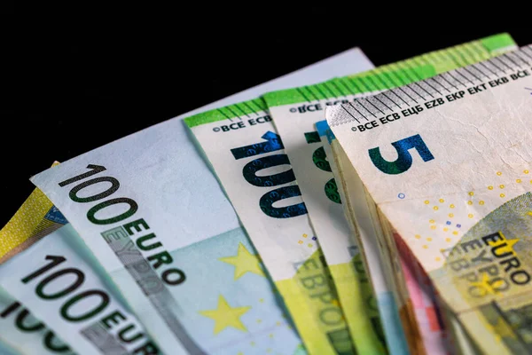 Selektivt Fokus Stack Med Euro Pengar Enskilda Eurosedlar — Stockfoto