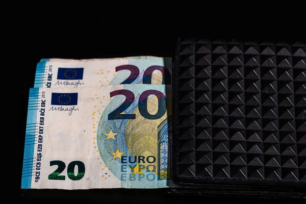 Banconote Euro Portafoglio Nero Isolate — Foto Stock