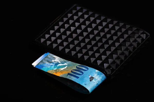 100 Swiss Franc Banknote Black Wallet Isolated — Stock Photo, Image