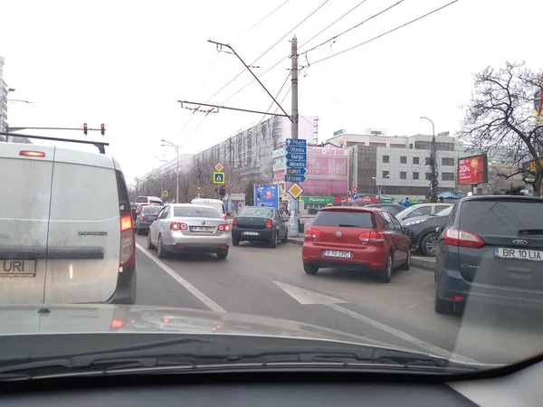 Road View Car Windshield Cars Road Traffic Bucharest Roménia 2021 — Fotografia de Stock