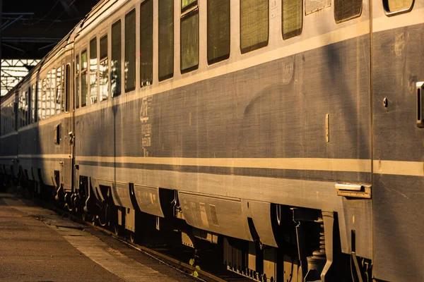 Detalj Tåg Rörelse Tågplattformen Vid Bukarests Norra Järnvägsstation Gara Nord — Stockfoto