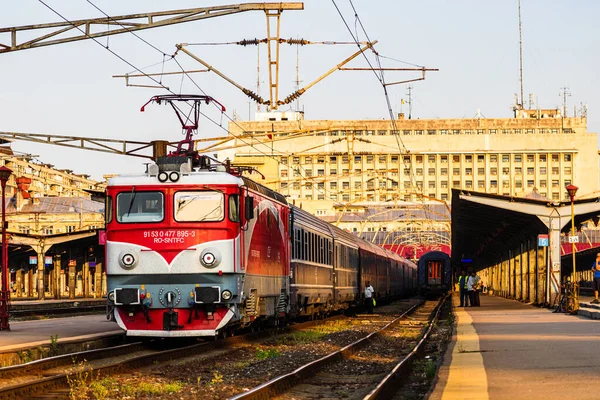 Detalle Del Tren Movimiento Plataforma Del Tren Bucarest North Railway — Foto de Stock