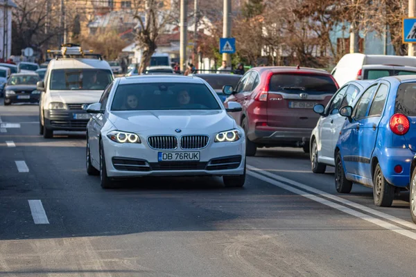 Cars Traffic Car Traffic Rush Hour Downtown Area Targoviste Romania — Stock Photo, Image