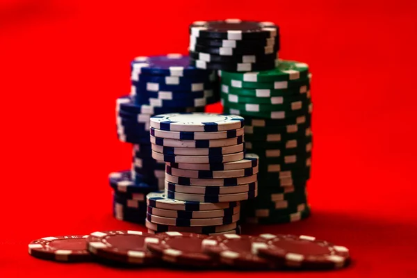 Mix Poker Chips Red Background — Stock Photo, Image