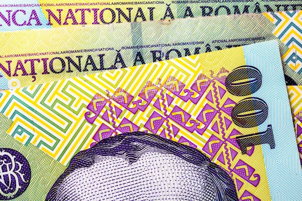 선택적으로는 Lei 지폐의 사항에 초점을 맞춘다 루마니아어 Lei 지폐의 매크로 — 스톡 사진