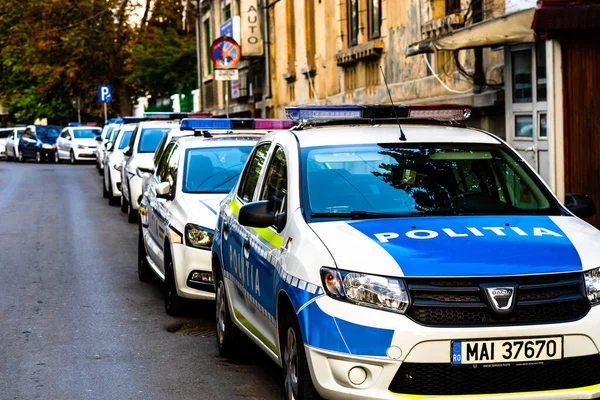 Rumänska Polisen Politia Rutiera Bil Parkerad Längs Gatan Centrala Bukarest — Stockfoto