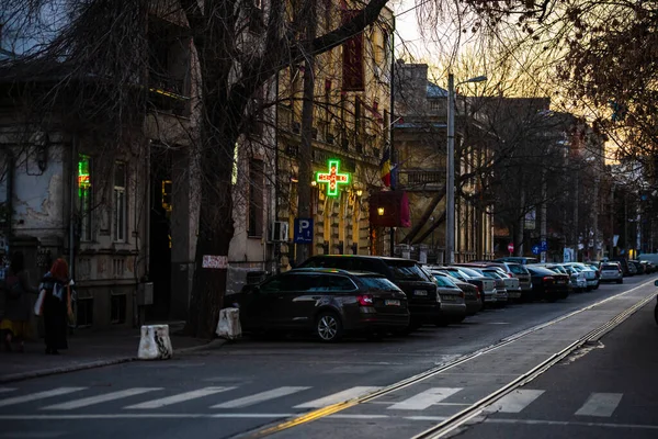 Traffico Automobilistico All Ora Punta Nel Centro Della Città Inquinamento — Foto Stock