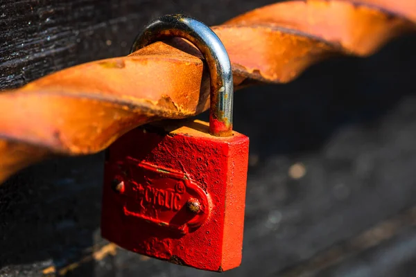 Love Symbol Old Rusty Padlocks Hanging Wooden Fortress Bridge Alba — Stock Photo, Image