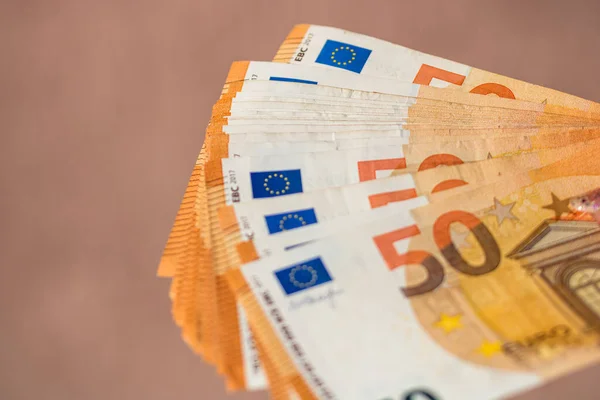 Selektiver Fokus Auf Die Details Der Euro Banknoten Zählen Oder — Stockfoto