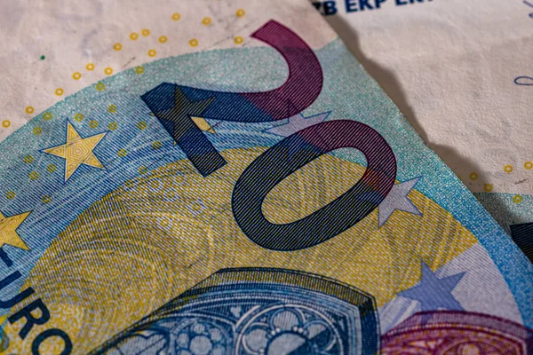 Selektiver Fokus Auf Die Details Der Euro Banknoten Detail Der — Stockfoto