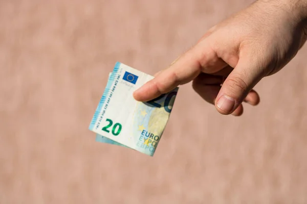 Foco Selectivo Pormenor Das Notas Euro Contagem Emissão Notas Euro — Fotografia de Stock