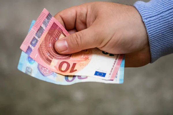 Selectieve Aandacht Voor Details Van Eurobankbiljetten Het Tellen Geven Van — Stockfoto
