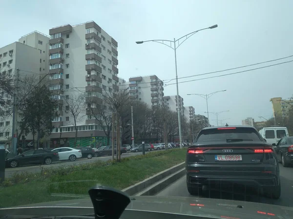 Novo Audi Preto Trânsito Road View Car Windshield Cars Road — Fotografia de Stock