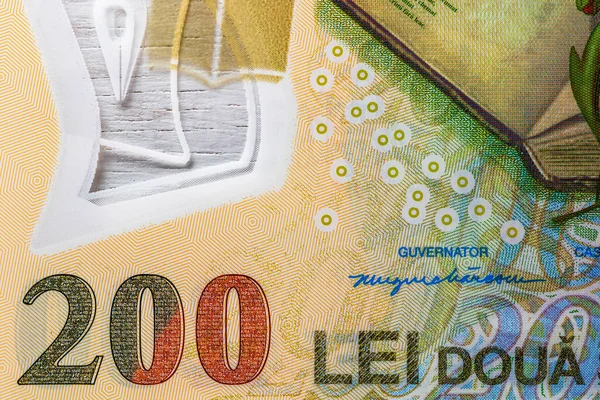 Selektiver Fokus Auf Details Der Lei Banknoten Makrodetails Rumänischer Lei — Stockfoto