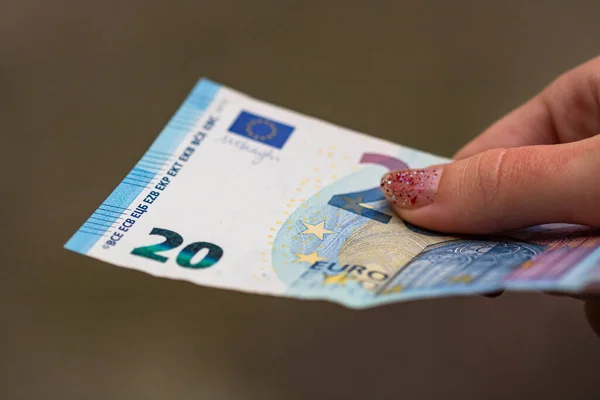 Selectieve Aandacht Voor Details Van Eurobankbiljetten Het Tellen Geven Van — Stockfoto