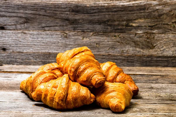 Delicious Fresh Croissants Isolated Wooden Board French Breakfast Concept — Stock Photo, Image