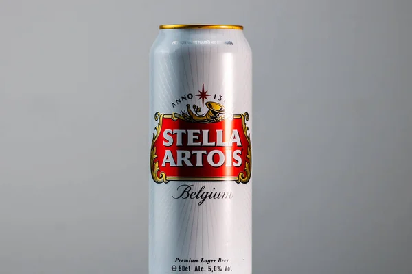 Grande Cerveja Bélgica Stella Artois Bélgica Premium Lager Lata Cerveja — Fotografia de Stock