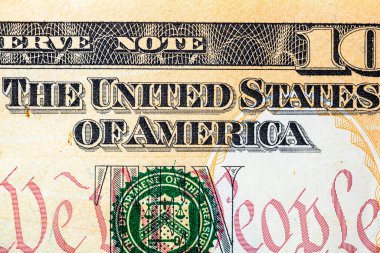USD banknotlarının detaylarına özen göster. Birleşik Devletler dolar banknotlarının makro detaylarını kapat. Dünya para kavramı, enflasyon ve ekonomi kavramı