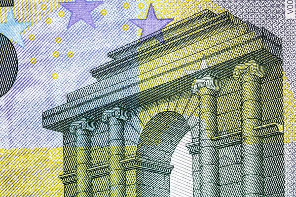 Selektywne Skupienie Się Szczegółach Banknotów Euro Zbliżenie Makro Szczegółów Banknotów — Zdjęcie stockowe