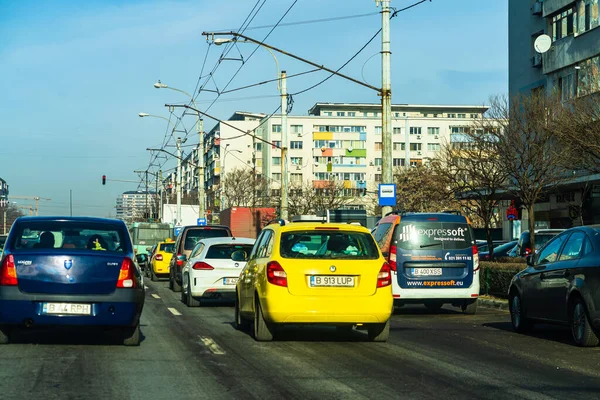 Road View Car Windshield Cars Road Traffic Bucharest Romania 2021 — Stock Photo, Image