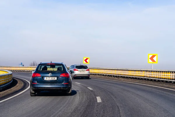 Vista Stradale Attraverso Parabrezza Auto Auto Strada Nel Traffico Bucarest — Foto Stock