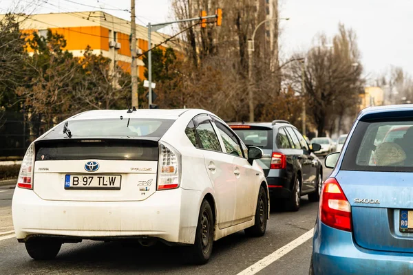 Vista Stradale Attraverso Parabrezza Auto Auto Strada Nel Traffico Bucarest — Foto Stock