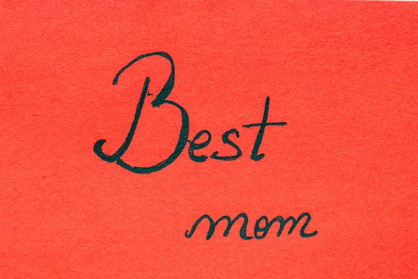 Melhor Mãe Sempre Caligrafia Texto Fechar Isolado Papel Laranja Com — Fotografia de Stock
